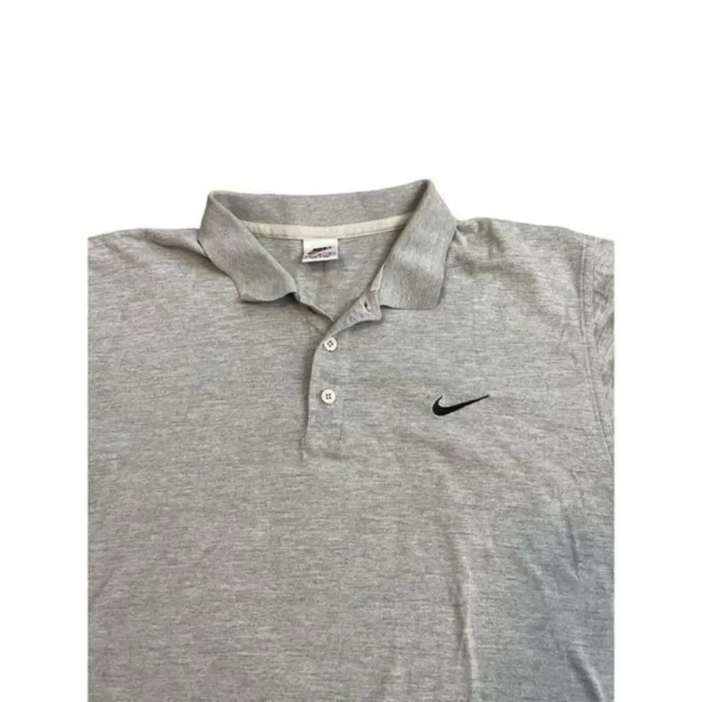 VINTAGE Nike Polo Shirt Mens L Gray Black Swoosh Cotton Rugby Adult 90s*‎
